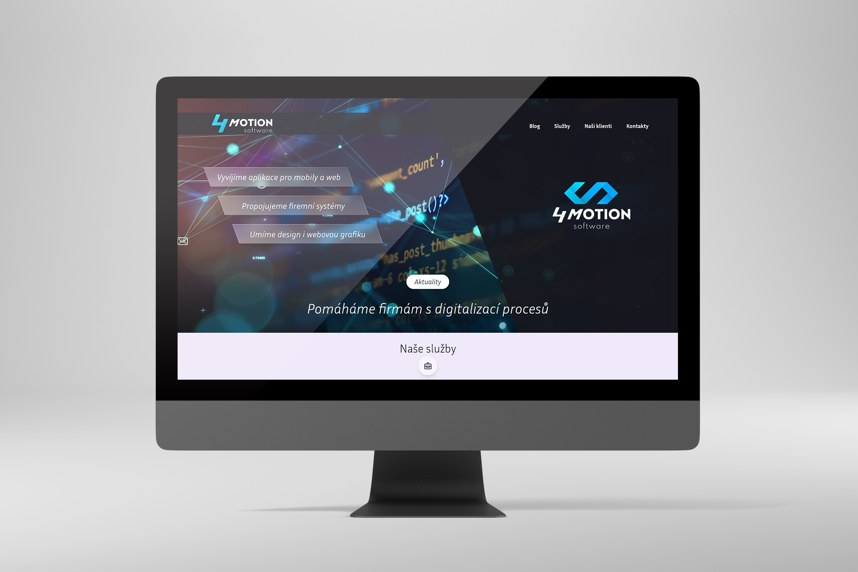 Close-up view of the 4Motion brand redesign showcasing modern aesthetics and creative website visuals by Adam Angelov