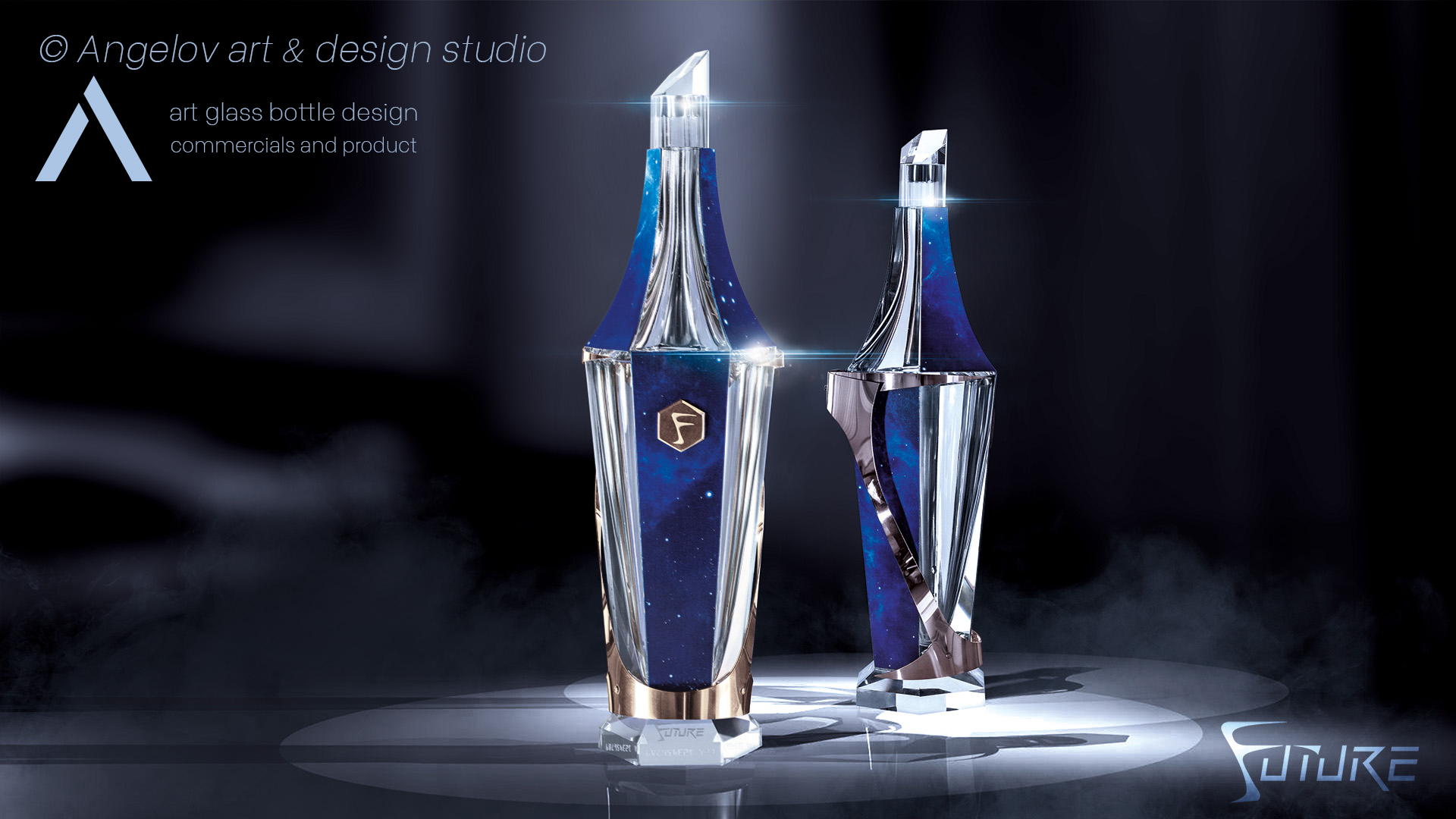 Future Vodka product design featuring a sleek and modern bottle concept for luxury branding by Adam Angelov