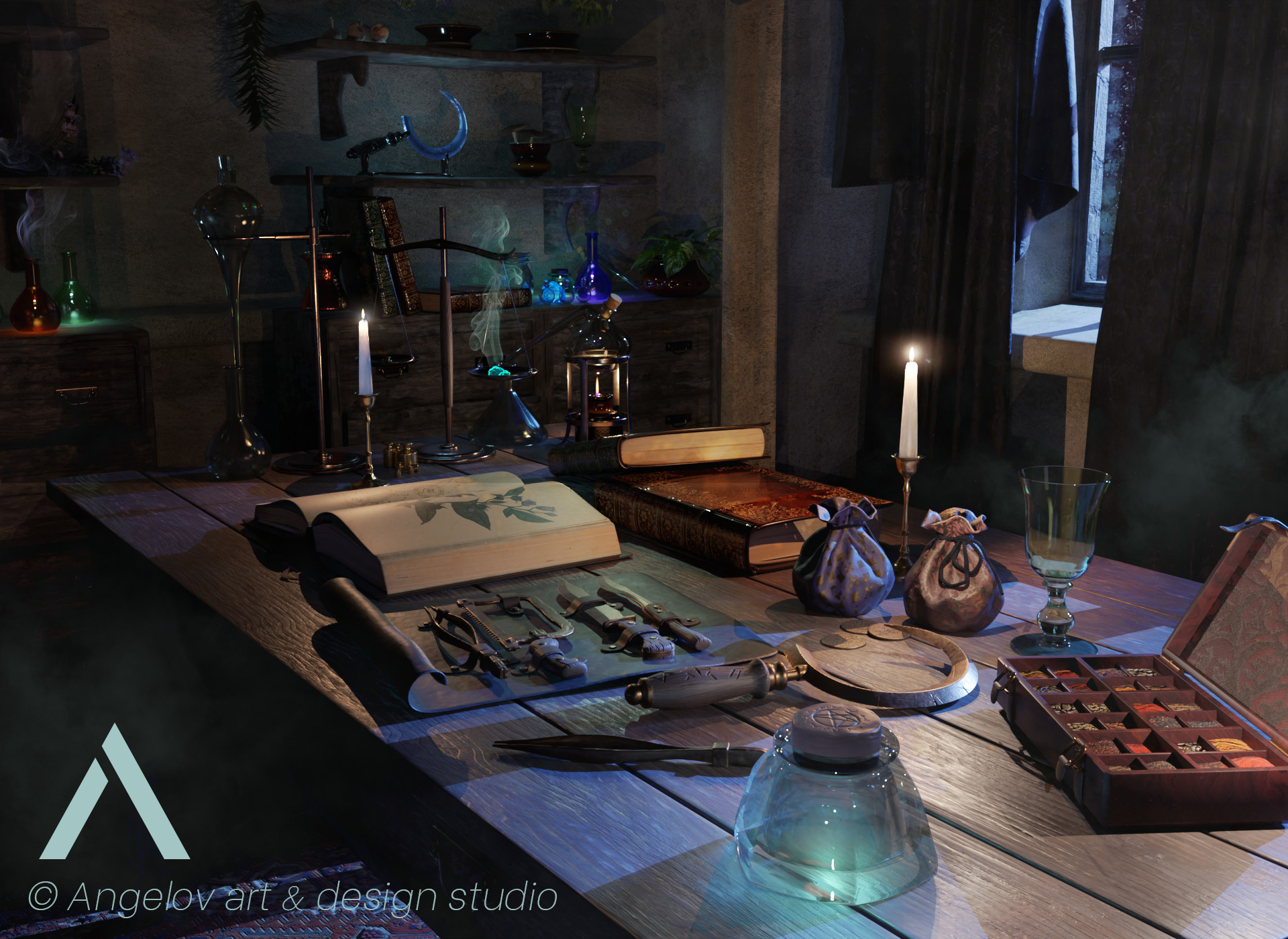 Laboratorium game environment design featuring a striking turquoise color palette for a vibrant gaming experience