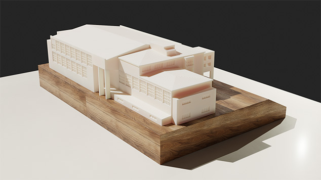 Vinohradská Sokolovna 3D printed model by Adam Angelov, detailed craftsmanship