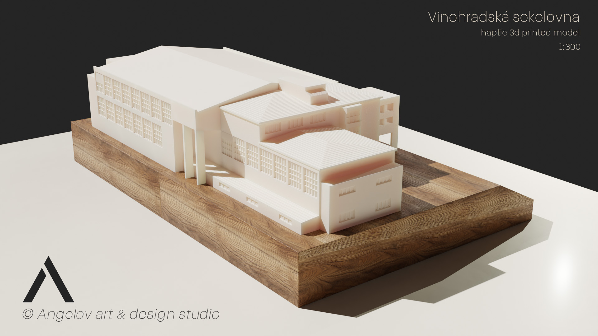 Haptic 3D printed architectural model of Vinohradská sokolovna 1:300 scale by Adam Angelov